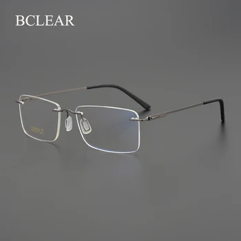 BCLEAR Титановая рамки за очила за мъже 2023, нов европейски дизайн, квадратни очила без рамки, рамки за очила по рецепта за жени, топли