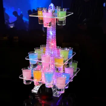 Акрилни вино багажник на Айфеловата кула с 12/24 дупки, led поставка за чаши във формата на куршум, акумулаторна батерия светлинен тава за обслужване на питиета, поставка за дисплея