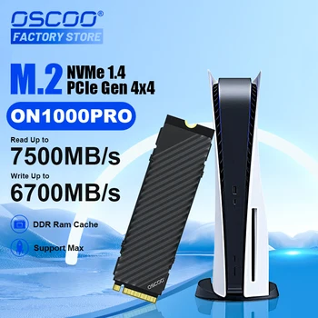 Твърд диск OSCOO капацитет 4 TB - Подходящ за Playstation 5 NVME PCIe Gen4 M. 2 2280 С вътрешен хазартни карам SSD скорост до 7500 Mbit/с, вграден радиатор PS5