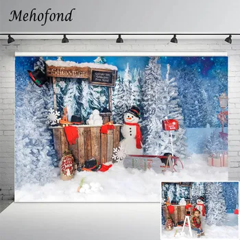 Фон за снимки Mehofond Коледна зимна гора, магазин подпори за украса на снежен човек, детски фон за портрет, фотографско студио