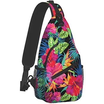 Чанта-прашка с тропически цветя, чанта през рамо, походный гърдите раница, наплечный раница за жени и мъже, един размер