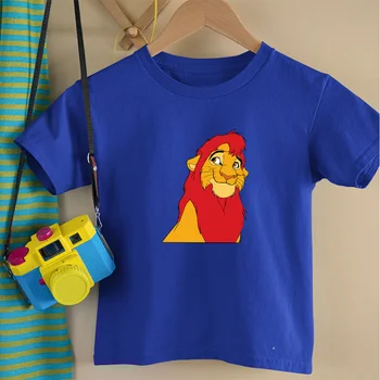 Дрехи за момичета Kawaii, детска тениска, цвят Simba, лятото дишащи мек топ с къс ръкав, тениска с принтом крал Лъв, костюм за момче