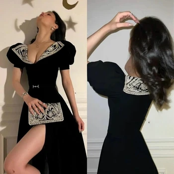 Рокли за бала, Висококачествено Секси рокля трапецовидна форма с V-образно деколте и пайети, Атласное Вечерна Рокля abendkleider luxus 2023, секси вечерна рокля