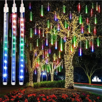 PAMNNY 50 СМ LED Метеоритен Дъжд Струнни Светлини Открит На 8 Тръби Капка Дъжд Icicle Градински Декор Коледна Сватба Венец Приказни Светлини