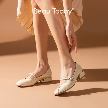 BeauToday Mary Janes/ Дамски Обувки от Лачена Кожа С Квадратни пръсти и каишка с катарама, Демисезонная Дамски Ежедневни Обувки на равна подметка, Без съединителни Ръчно изработени A18204