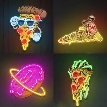 Неонова реклама за пица, Понички затемняющие светлини Арт неон led лека нощ на поръчка за пица магазин Декор Оформяне на неоновите дизайн