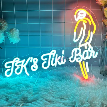 Неонови надписи Tiki Bar, led светлини за приморски бирен бар, пъб, партита, стенни декорации, led неонови светлини, стенни осветителни тела, табели, декорация на стаята