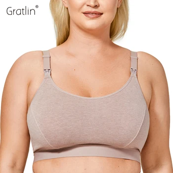 Gratlin Пълна подкрепа плюс размер сутиен за бременни, кърмачки жена, спортен комфорт, памук, дишащи спортни дрехи за йога по време на бременност 