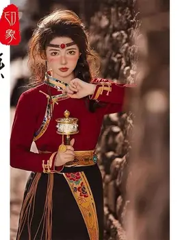 Традиционното тибетское рокля, пола с миризмата, ретро традиционен китайски костюм за жени, дрехи за туризъм и снимки