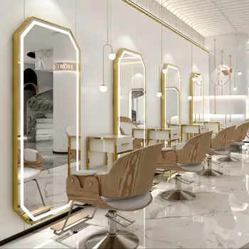 Фризьорски Салон, огледален масичка, огледало за грим, фризьорски салон, специално модно монтиране на led огледало за подстригване със светлина