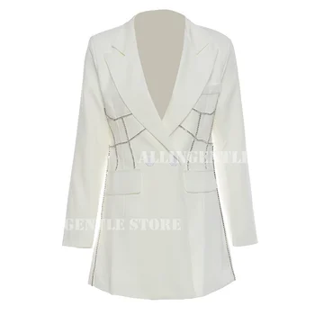 Луксозно дамско яке за парти за рожден Ден, едно парче модерен яке с мъниста и пайети, дамски дрехи за почивка, палто със средна дължина