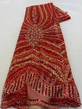 Най-новият бродерия африканска лейси кърпа 5 ярда висококачествено нигерийски женски сватбена рокля от френски тюл, Завързана материал 2023
