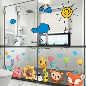Мультяшные животни, балони, стикер на стената, направи си сам, облаци, стикери за стена за детска спалня, детска стая, детска градина, декорация за дома