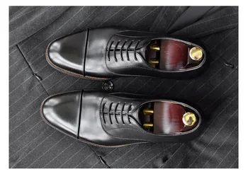 Мъжки бизнес модела обувки са ръчна изработка от естествена кожа с три рани, Англия, Оксфорд, трендови сватбени обувки, безплатна доставка