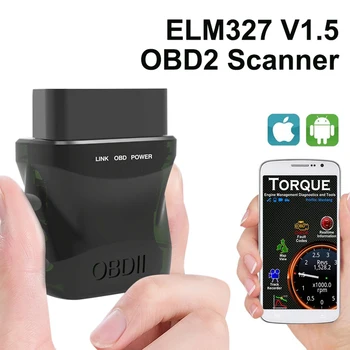 ELM327 V1.5 OBD2 Скенер, Bluetooth 4,0 OBD2 Авто Инструмент за Диагностика OBDII Четец на Код за неизправност на двигателя Безжичен за IOS, Android, PC