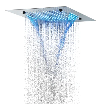 20-инчов дъждовна накрайник за душ от матирано/розово/полиран злато, вградена в тавана на банята, 3 функция, led музикална душ панел, хром и черен
