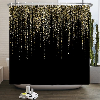 Завеса за душ с черни и златни звезди, абстрактно изкуство, модерни завеси за баня, геометричен модел, завеса за баня, обзавеждане за баня