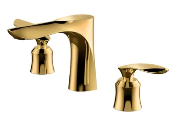 Разкошен златен месинг смесител за мивка в банята, златна смесител за мивка, чешма с две дръжки и три дупки
