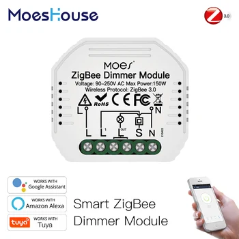 MoesHouse Мини САМ Sasha ZigBee 3,0 Интелигентен Превключвател на Яркостта Модул Хъб е Необходима Приложение Smart Life Алекса Google Home Гласово управление на 1/2 от Пътя