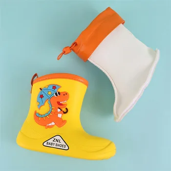 Нови детски непромокаеми обувки за момичета, гумени дождевики за момчета, топла детска водоустойчив обувки от PVC за малки момичета Modis, подвижни динозавър от анимационен филм