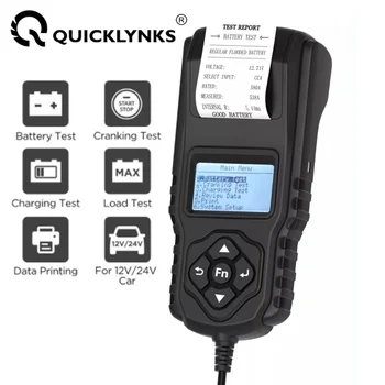 Тестер акумулатора QUICKLYNKS 12V 24V с принтера Тест на батерията 100-2000 CCA, Тест за Автоматичен Добив и зареждане, Тест Автоматично Максимално натоварване
