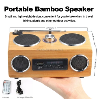 Многофункционално джобно радио от бамбуково дърво в ретро стил, с дълбоки бас, безжична слушалка Bluetooth, субуфер с TF USB капацитет 1800 mah, голяма батерия