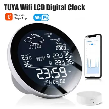 SASHA Wifi LCD цифров часовник измерване на температура и влажност на въздуха в затворени помещения и на улицата умен термометър, Влагомер метеорологичната станция TH сензор