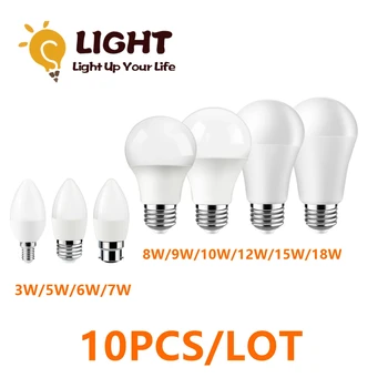 10 бр., фабрична рекламни led лампа, свещ, 220 В, 3 W-18 W, E27 B22, висок лумена, топло бяла светлина за кухнята, хола, кабинета