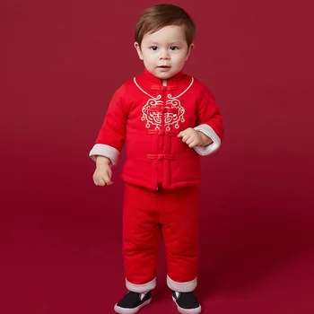 Детски коледен костюм Тан 2022, зимна нов китайски традиционен костюм Ханфу за новородено, 2 броя, ориенталски елегантен екипировки с ретро-бродерия