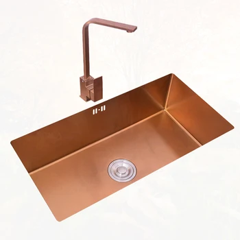 Кухненска мивка от нано розово злато от неръждаема стомана, монтирана над тезгяха или под него, голяма мивка с един слот, златна фаус