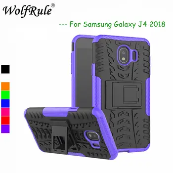 WolfRule За Седалките Samsung Galaxy J4 2018 Калъф Двупластова Броня Задна Капак За Samsung Galaxy J4 2018 Притежателя На Телефона Поставка Миди