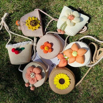 Детски модни ежедневна чанта през рамо, чанта с цветя, ръчно изработени, мини чанта-месинджър с цветя, детски аксесоари