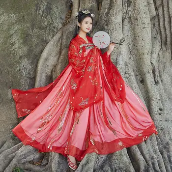 Китайски рокля фея XinHuaEase Hanfu, традиционни женски танцови костюми, дамски дрехи принцеса за cosplay, големи размери, червен