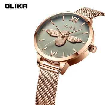 Дамски часовник с пчелен циферблат, мода водоустойчив часовник с механизъм за жени, часовници с каишка от неръждаема стомана, дамски ръчни часовници Reloj Mujer