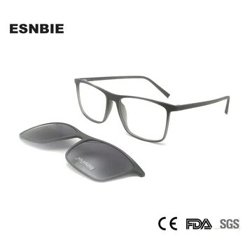 Поляризирани очила TR90 с магнитен клипс за слънчеви очила Квадратни рамки за очила Огледални слънчеви очила с магнитен клипс за мъже