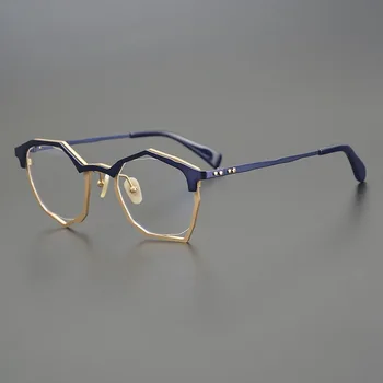 Ретро рамки за очила с голямо лице, мъжки реколта дизайнерски оптични очила от чист титан, Късогледство за четене, женски персонални очила