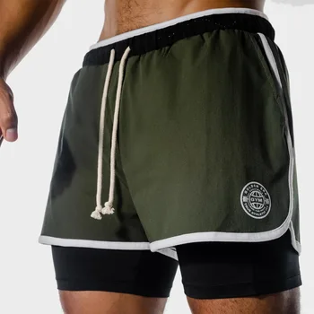 Двуслойни мъжки шорти за бягане 2 в 1, всеки ден модерен мъжки летни бързо съхнещи спортни къси панталони за фитнес високо качество