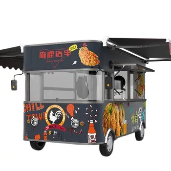 Електрически фаянс камион с ремарке, пътуваща кухня, павилион за продажба на хот-дог, сладолед, количка за кафе, машина за печене на картофи пържени картофи с фризер