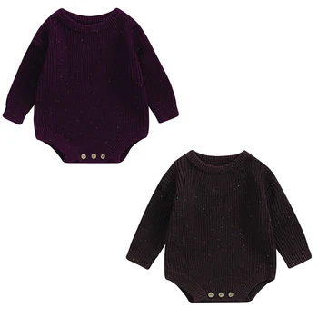 Пуловер за малки момичета и момчета, плъзгачи, обикновена трикотажни комбинезони, с кръгло деколте и дълги ръкави, есенно-зимни боди за новородени