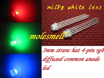 1000 броя 5 мм сламена шапка 4-пинов множествена трицветна RGB Общ анод Червен зелен син led светодиоди млечно бяла led лампа линзовая