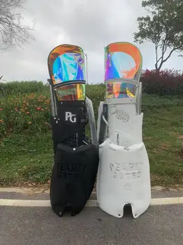 Нова ПГ лазерна голф чанта с нитове, торбичка за тягата, по-голям капацитет, богат на функции, две капачки, многофункционална макара, преносим