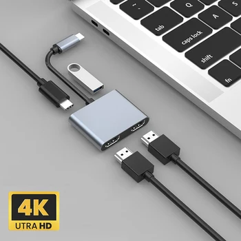 Nku USB C Thunderbolt3 С Двоен Дисплей 4K UHD USB 3.0 A Type-C PD Пристанище на 60 W Конвертор за Бързо Зареждане Хъб за Лаптоп Macbook Pro