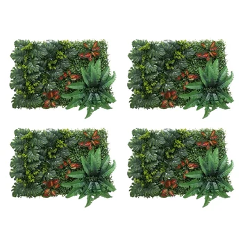 4X миниатюрен тревата с изкуствена трева, направен със собствените си ръце, градински орнамент, червени листа