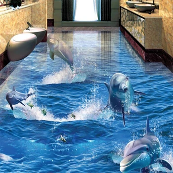 beibehang papel de parede Делфини направо от водна повърхност на Морския свят стерео баня хол 3d подови настилки tapety