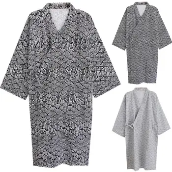 Мъжки моден халат за баня-кимоно с принтом, пижама, нощница, без халат със средна дължина