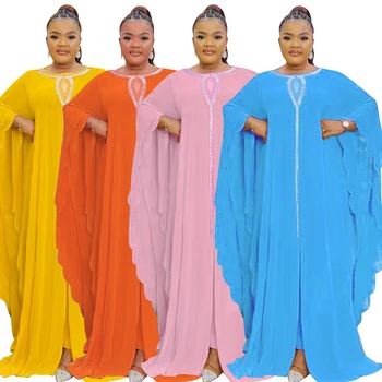 MD, големи размери, рокли Boubou Africain за жени, есен 2023, Дубай, Абайя, сватба парти, халат с дълъг ръкав, Турция, макси рокля с диаманти