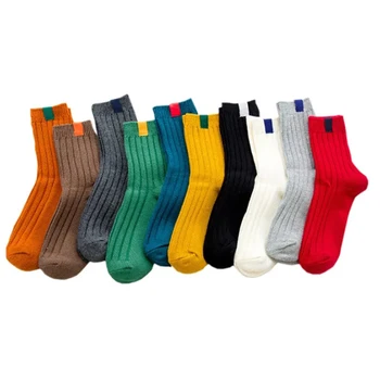 Комплект женски чорапи В японски стил, 10 двойки, Есенни Дишащи, абсорбиращи потта Чорапи От Мека Чист Памук райе, Модерни, Универсални, Обикновена, Коло
