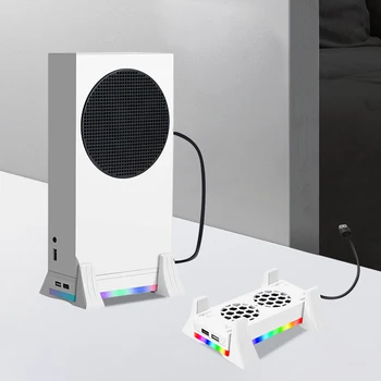 За игралната конзола Xbox Series S fan охлаждане Вертикална поставка с RGB подсветка, 3-стъпка регулируем вентилатор, докинг станция за отнемане на топлина