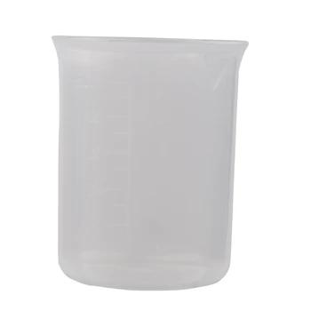 Прозрачна бяла пластмасова мерителна чаша с обем 100 мл за лабораторна кухня