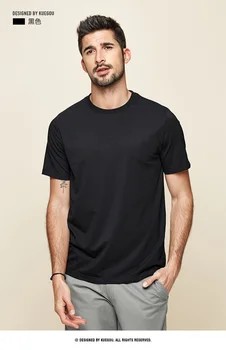 W3305 -Удобна модальная памучен тениска с къс ръкав, мъжки приталенная однотонная тениска с кръгло деколте и еластична дъното